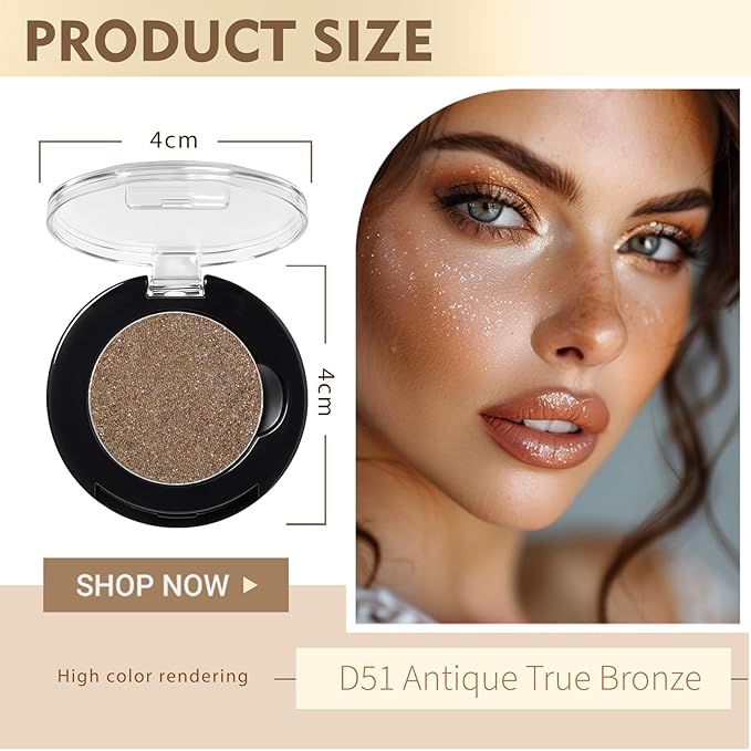 Refillable Eyeshadow Palette - Matte/Glitter/Duo-Chrome Pressed Powder & Cream Formula, Neutral/Shimmer/Smokey Multichrome, Travel-Friendly Iron Pan Refills (Glitter, D51)