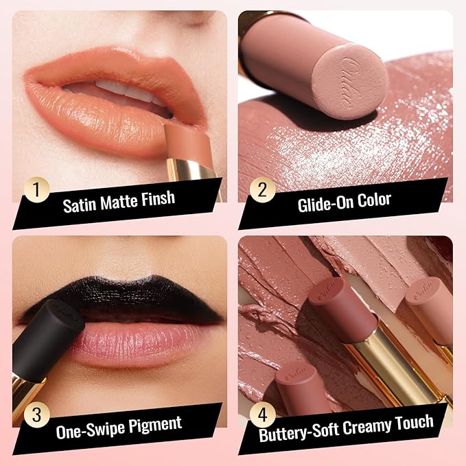 Oulac Color Rich Satin Lipstick - Greyish Brown Full Coverage Lip Color, Creamy Silky-Smooth, Moisturizing, Satin Matte Finish, Infused With Shea Butter, Vegan & Clean Beauty, 4g, SG12 Boundless