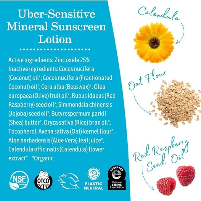 Earth Mama Uber Sensitive Mineral Sunscreen Lotion SPF 40-3 oz - Non-Nano Zinc - Broad Spectrum Sunscreen for Sensitive Skin - Water Resistant Sun Protection for Babies, Kids & Adults