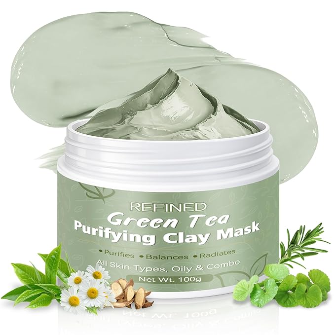 Green Tea Mask, Natural Clay Mask for Face, Deep Pores Cleansing, Oil Control, Moisturizing & Hydrating with Green Tea Extract & Kaolin Clay, Antioxidant Green Tea Face Mask Skincare(3.52 Ounce)