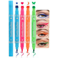 Erinde 4PCS Liquid Eyeliner Stamp Set, Double-Ended Colored Winged Eyeliner Pens with Face Stamps, Blue Star, Pink Heart, Orange Moon, Green Butterfly Waterproof Winged Eye Liner, Cosplay Eye Makeup
