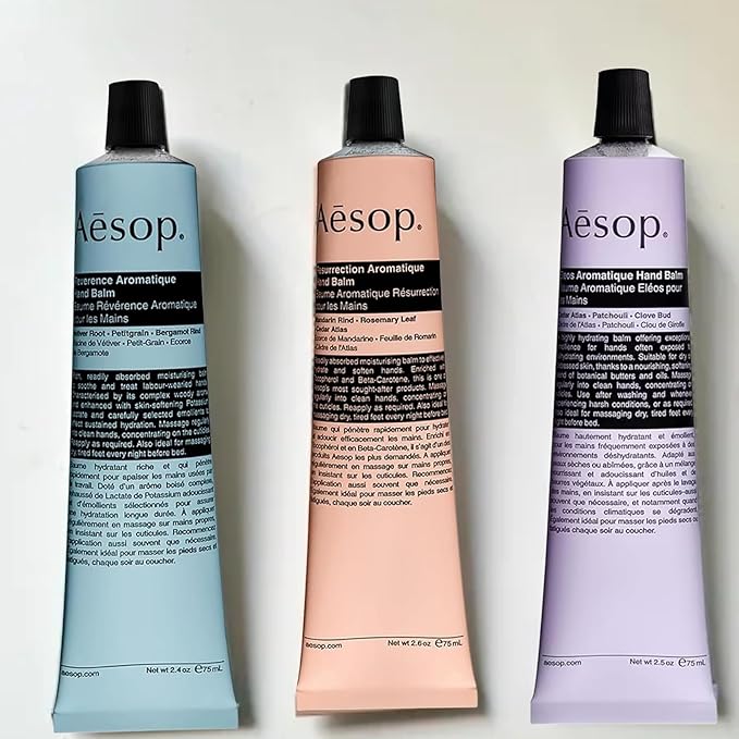 Aesop Hand Balm Set – Resurrection, Reverence & Eleos Hand Cream Trio– Deeply Nourishing Botanical Hand Care with Citrus, Woody & Herbaceous Aromas | 2.4 oz each Travel Size