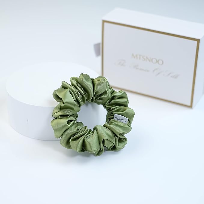 MTSNOO 100% Pure 22 Momme Mulberry Silk Scrunchies Set for Women and Girls - Elastic Curly Hair Ties and Ropes, 1 Pack