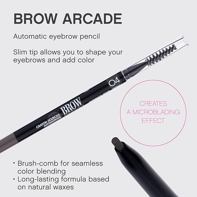 Vivienne Sabó Brow Arcade Eyebrow Pencil – Fine Tip Pen with Spoolie Brush, Smudge-Proof Color for Cool-Toned Hair, Longwear Definition for Sparse Arches, Shade 04 Dark Grey, 0.035 oz
