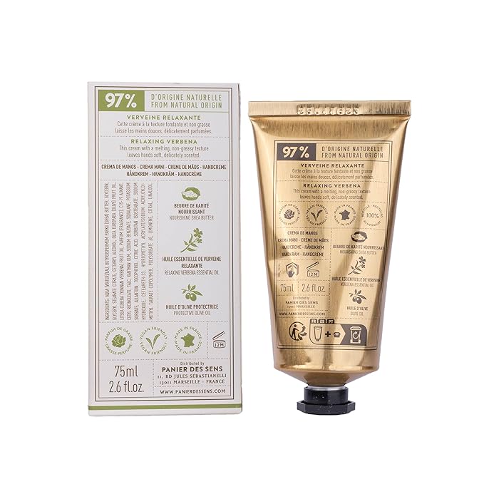 Panier des Sens – Lemon Verbena Hand Cream – Moisturizing Hand Lotion for Dry Skin – Premium French Hand Cream, Softening Care for Women, 97% Natural Ingredients, 2.5 Fl Oz