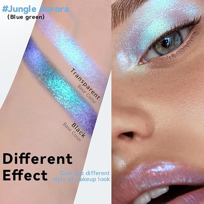 HOSAILY Holographic Duochrome Blue Green Glitter Eyeshadow Stick, Color Shift Shimmer Chameleon Eye Shadow Brightener Pencil, Silky Smooth Iridescent Sparkle Inner Corner Eye Highlighter Fairy Makeup