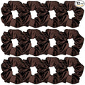 Sufermoe 12 Pcs Satin Silk Hair Scrunchies, Dark Brown 4.3 Inch Elastic Hair Ties, Hair Accessories for Women and Girls - Hair Bands, Bow Ropes, Ponytail Holders for Different Hairstyles and Occasions