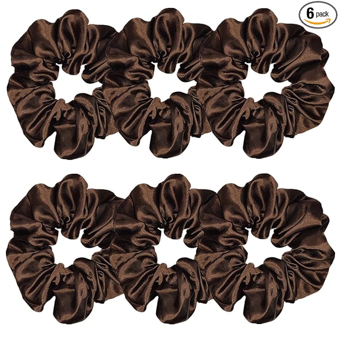 Sufermoe 6 Pcs Satin Silk Hair Scrunchies, 4.5 Inch, Dark Brown, Hair Accessories for Women and Girls