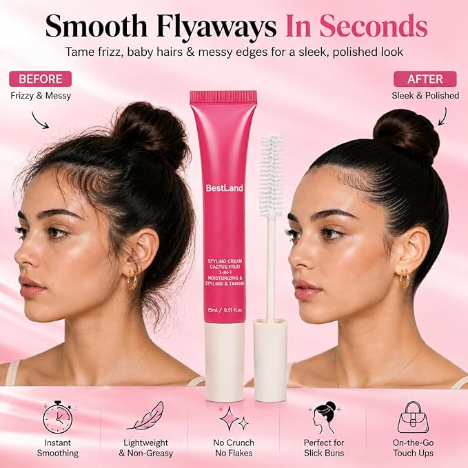 Cactus Fruit 3-in-1 Hair Taming Wand for Flyaways & Frizz – Slick Back Hair Stick with Lightweight Styling Cream, Non-Greasy Hair Mascara for Baby Hair, Edge Control & Smooth Finish, Citrus Scent