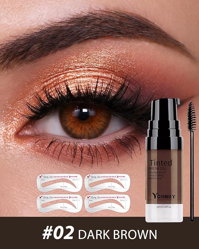 3D Tinted Eyebrow Gel Kit With Brow Stamp Stencil，Long Lasting 24 Hours Waterproof Smudge-proof Brow Cream Makeup Kit（Dark BROWN)