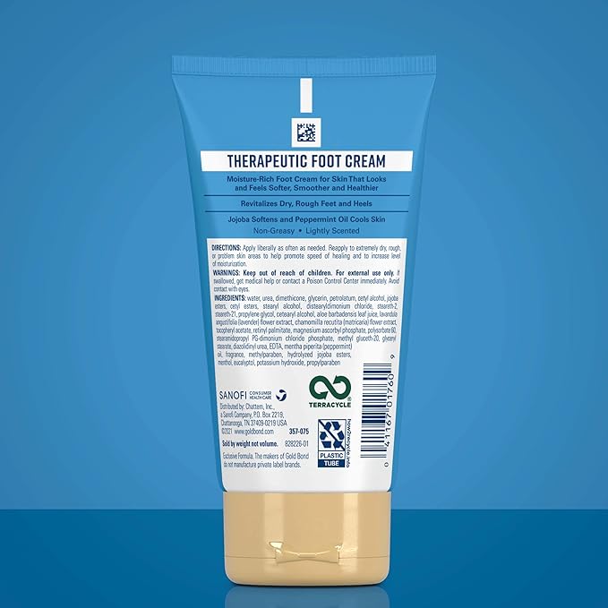 Gold Bond Therapeutic Foot Cream, 4 oz., With Jojoba & Peppermint Oil, Foot Moisturizer- pack of 1
