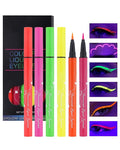 UV Glow Neon Liquid Eyeliner Set-6 Colors Matte Rainbow Eye Liner Pen, Colored Luminous Neon Eyeliner, Waterproof Smudge Proof, High Pigmented Colorful Eyeliner for Women Girl Rave Halloween Makeup