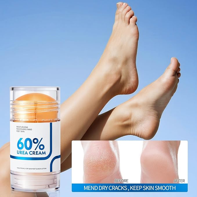 Foot Care Urea Cream Stick 60% Urea Deeply Moisturising with Rapid Absorption Nourishes Dry Skin Removes Dead Skin Suitable for Feet, Knees and Elbows 40g*2