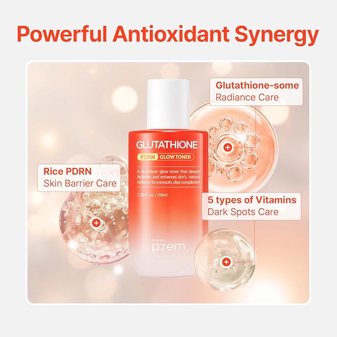 Make P:REM Glutathione PDRN Glow Toner, Antioxidant Radiance Booster with Dual Layer Moisture & Smoothing Formula for Sensitive Skin, Korean Skin Care, 3.38 fl oz, 100ml