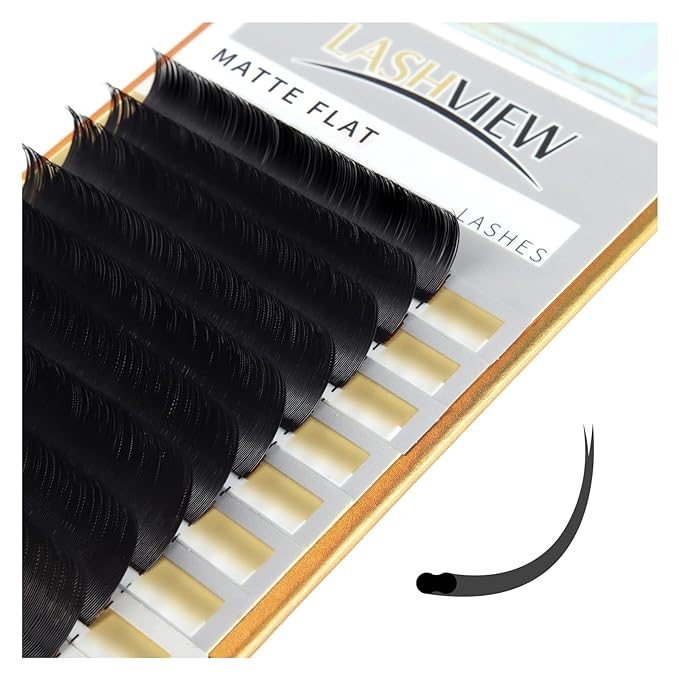 LASHVIEW Eyelash Extensions,Ellipse Flat Eyelash Extensions 0.15mm C Curl 12mm, Black,Individual Lashes,Super Matte Extremely Soft Professional Salon Use