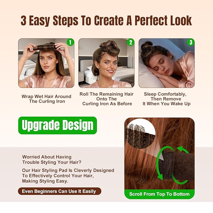 Overnight Heatless Hair Curler Satin Jumbo Flexi Overnight Curls Blowout Rods 3pcs No-Heat Styling Tools Curling Rod To Sleep In for All Hair Types - Brown