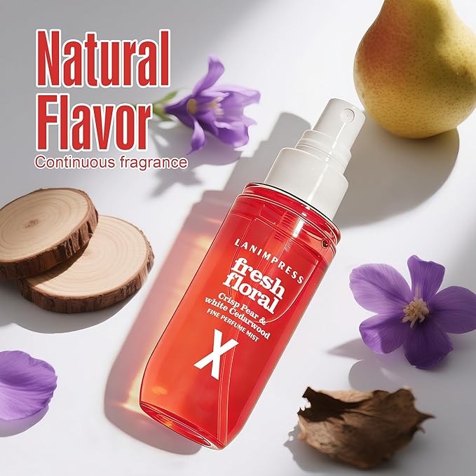 3 FL OZ Hair and Body Fragrance Mist, Eau De Parfum for Women,Fruity Floral Perfume No.10, Juicy Flower Scent– With Notes of Juicy Pear,Pink Violet,White Cedarwood,Travel Size Body Spray