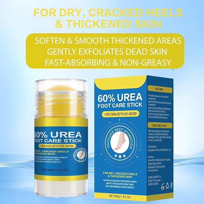 60% Urea with 2% Salicylic Acid Urea Foot Care Stick, Foot Cream Moisturizer for Dry Cracked Feet, Knees, Elbows, Hands,Moisturizes and Hydrates the Dry Skin,Callus Remover & Skin Softener 1.41oz