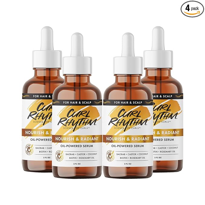 Nourish and Radiant Oil-Powered Serum - Nourishing Hair Oil - Non-Greasy Scalp Care - Hair Serum with Biotin for All Curl Types - 4 pc