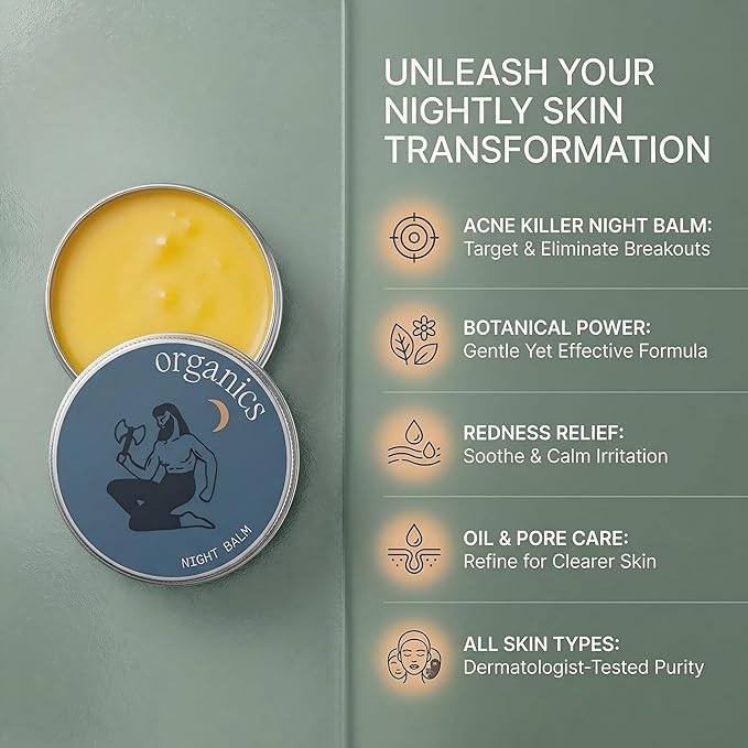 Acne & Redness Relief Balm, Natural Face Cream for Blemish & Oil Control, Plant-Based Moisturizing Skin Care for Sensitive, Oily & Combination Skin, 1PCS