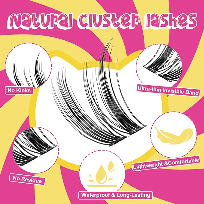 Wispy Lash Clusters 8-18mm Spike Eyelash Clusters D Curl DIY Lash Extension Spikes 0.03mm -Invisible Band Individual Manga Cluster Eyelashes, Freya