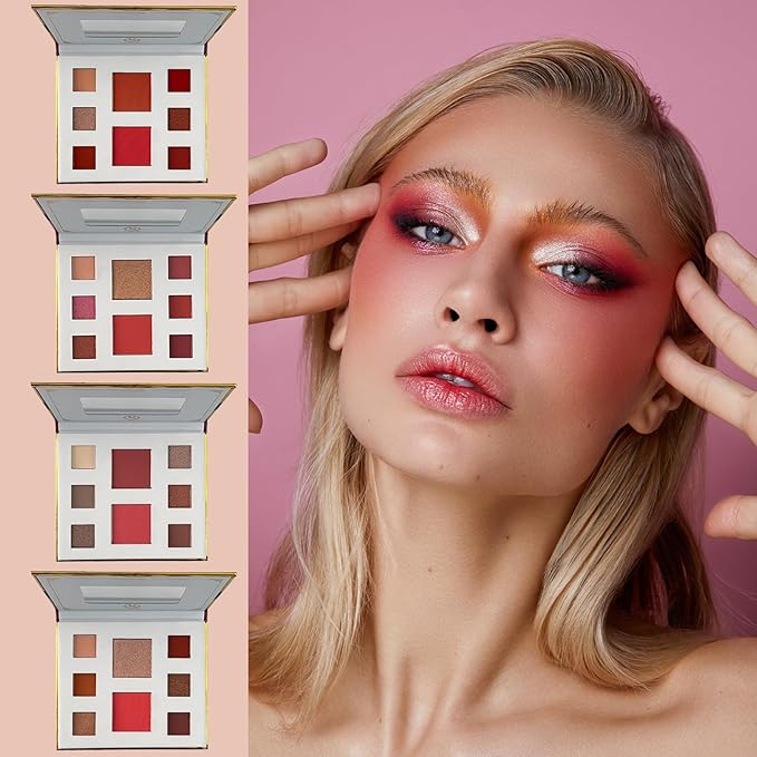 KAPEINE 4Pcs Eyeshadow Palette Set, 32 Colors Professional Eye Makeup Kit - Highly Pigmented Matte & Shimmer Nude Brown Red Pink Shades, Long Lasting Waterproof Makeup Palette for Women Girls Gift
