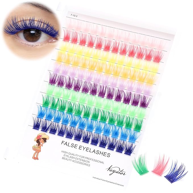 →VAYATOR Wide Stem With Various Colored False Eyelashes D Curl Eyelash String 10-20mm Choose Professional Makeup Personal Eyelash String Grafted Eyelash Extension Cluster（10 colors-16mm ）