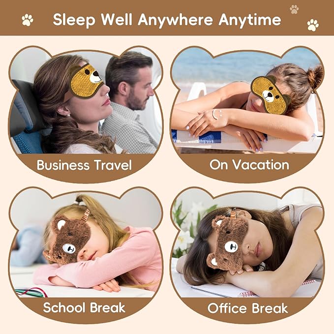 my novel things Cooling Eye Mask and Sleep Mask Eye Cover Girls Boys Birthday Cute Teens Woman, Cold Warm Eye Compress for Dry Eyes Spa at Home Travel Plush Blindfold Sleeping Unicorn Bear Cat Brown