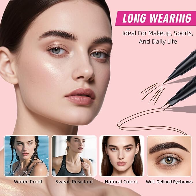 2 Pack Hair Like Eyebrow Pen Set, Long-Lasting Microblading Eye Brow Pencil for Natural Brows, 2-IN-1 Beginners & Daily Use Eyebrow Pencils for Women, Waterproof & Smudge-Proof Brow Tint