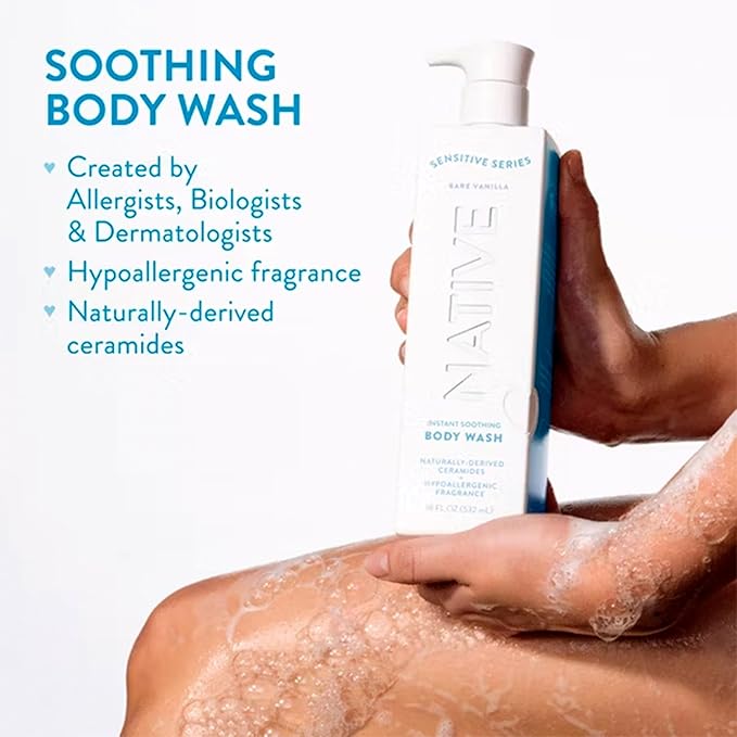 Native Sensitive Series Hypoallergenic Fragrance Free 24-Hour Hydrating Body Wash with Ceramides for Sensitive Skin - Bare Vanilla - 18 fl oz - Pack of 2