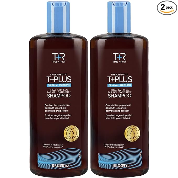 True+Real Coal Tar Therapeutic Plus Tar Gel Anti-Dandruff Shampoo Original Strength 0.5% Coal Tar, 16 Fl Oz, Pack of 2