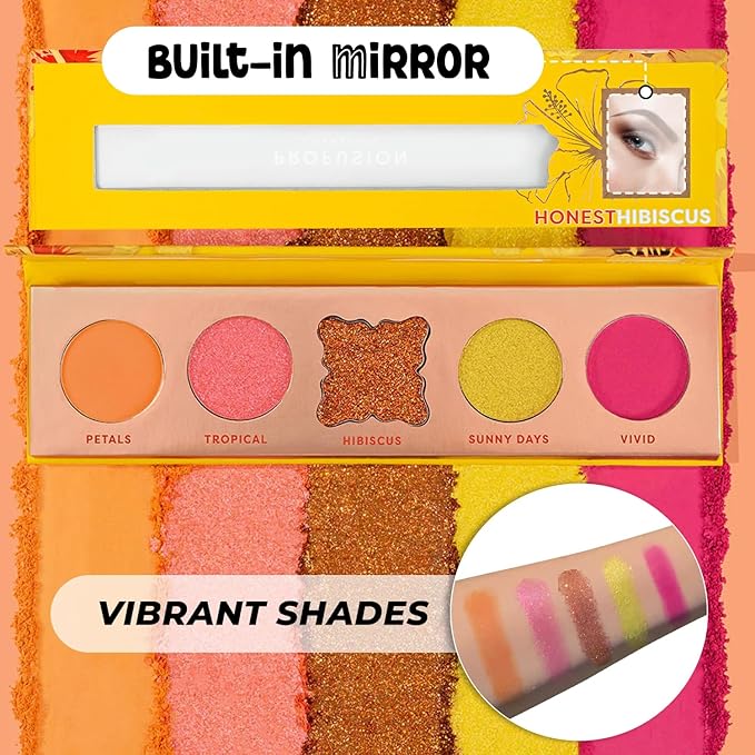 Profusion Cosmetics 5-Shade Mini Eyeshadow Palette - Highly Pigmented with Matte & Shimmer Finishes, Blendable Travel-Friendly Kit, Vegan & Cruelty-Free Makeup (Honest Hibiscus)