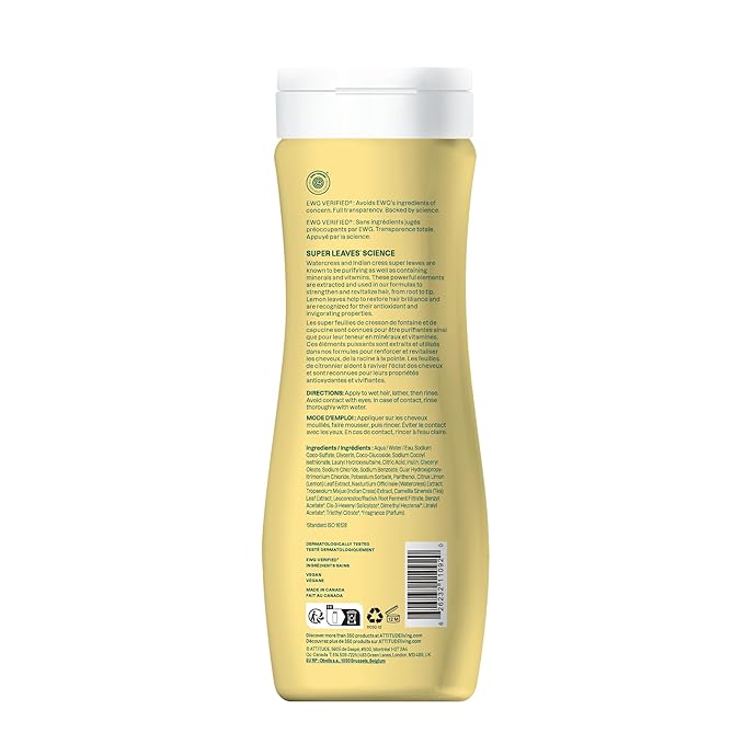 ATTITUDE Clarifying Hair Shampoo,EWG Verified,Restores Shine,Naturally Derived Ingredients,Vegan and Plant Based,Lemon Leaves and White Tea,16 Fl Oz,(Pack of 2)
