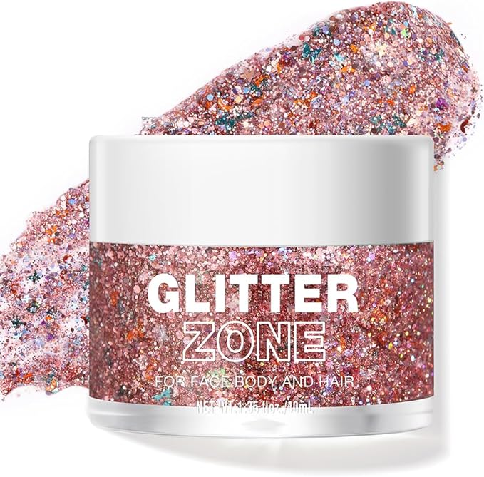 LANGMANNI Holographic Body Glitter Gel for Body, Face, Hair and Lip.Color Changing Glitter Gel Under Light. Vegan & Cruelty Free-1.35 oz (7# Pink Stardust)
