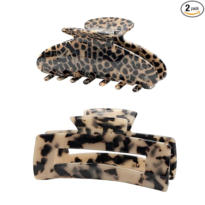 YIERSO Large Hair Claws Clips, Hair Clips for Women, Acetate Claw Clips Hold Non-Slip, 4.33“Jaw Clip Big Barrettes Stylish Hair Accessories for Thick/Nomal/Thin Curly Hair, 2Pack (Black Brown)