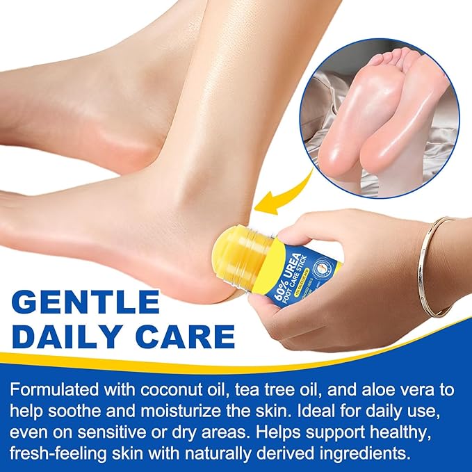 Foot Care Stick with 60% Urea 2% Salicylic Acid Aloe Vera coconut tea tree oil, Foot Callus Dead Hard Skin Remover Moisturizer for Rough Dry Cracked Feet, Knees, Elbows, Hands Repair Stick 2pcs