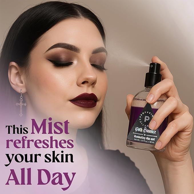 Profusion Cosmetics Gothic Essence Hydrating Makeup Setting Spray, Illuminating Face Mist for Dewy Radiant Glow, Long-Lasting Makeup Fixing Spray, Vegan & Cruelty-Free Formula