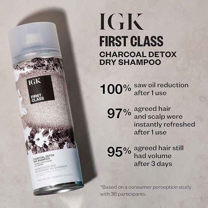IGK First Class Charcoal Detox Dry Shampoo Jumbo | Deep Cleansing For Oily Hair & Odor Absorbing | Adds Volume & Texture | For All Hair Types | 11 oz (Pack of 2)