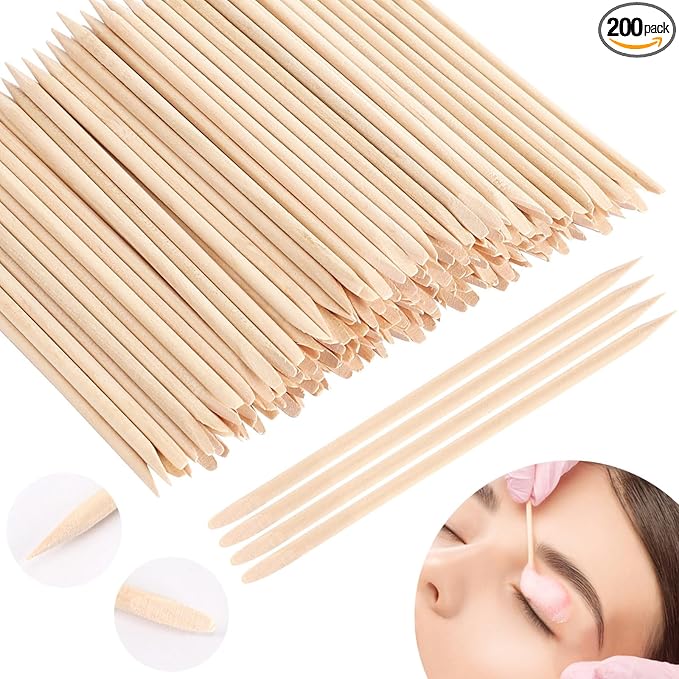 JANYUN Hair Removal 200 Pcs Eyebrow Wax Sticks, Wooden Waxing Spatulas for Small Detailed Areas, Orange Wood Nail Sticks