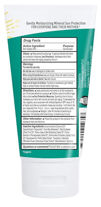 Earth Mama Baby Mineral Sunscreen Lotion SPF 40 - (2 Pack) 3 oz - Non-Nano Zinc - Broad Spectrum for Babies, Kids & Family - Water Resistant Sun Protection
