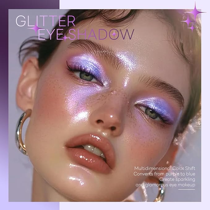HOSAILY Chameleon Purple Blue Glitter Eyeshadow Makeup, Holographic Color Shifting Shimmer Multichrome Eye Highlighter Palette Iridescent Sparkling Inner Corner Brightener, sombras para ojos 09