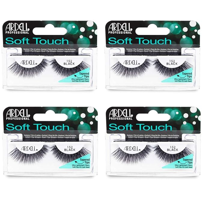 Ardell False Eyelashes Soft Touch 152 - Black, Lightweight, Reusable for Natural Look Strip Lashes for Everyday Wear, 4 Pack