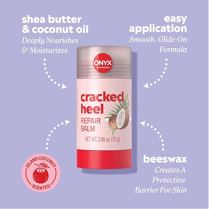 Onyx Professional Cracked Heel Repair Balm Stick for Dry Cracked Feet Treatment, Coconut Scent, 1 pack - Moisturizing Foot Balm, Rolls On, Cracked Heel Treatment