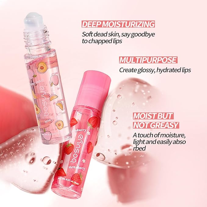 ADMD 6-Pack Tinted Lip Oil Roller Gloss - Hydrating & Non-Sticky for Dry Lips, Moisturizing Lip Care for Women & Men