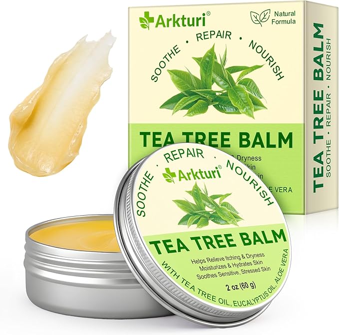 ABOUME Tea Tree Oil Balm, Tea Tree Balm Help Dry, Itchy & Fungal-Prone Skin, Soothing Moisturizing Balm Suitable for Feet, Heels, Hands & Body, Natural Formula, 60g (1PCS)