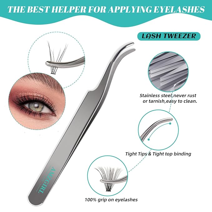Lash Extension Kit Individual Lash Clusters Kit Bottom Lashes,Fishtail Fan,20D Spike Fan,30D Clusters,Lash Bond and Seal Eyelash Remover and Lash Tweezer DIY at Home by AMZGlRL(D-Mix5-16mm kit)
