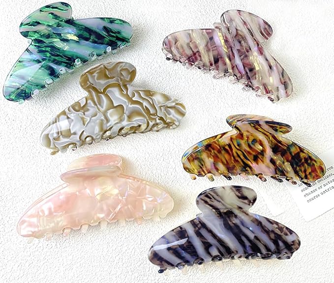 Wenlly large tortoise shell claw clip, marble non-slip strong hair barrettes, 4.1 Inch cellulose acetate hair claw clips, green