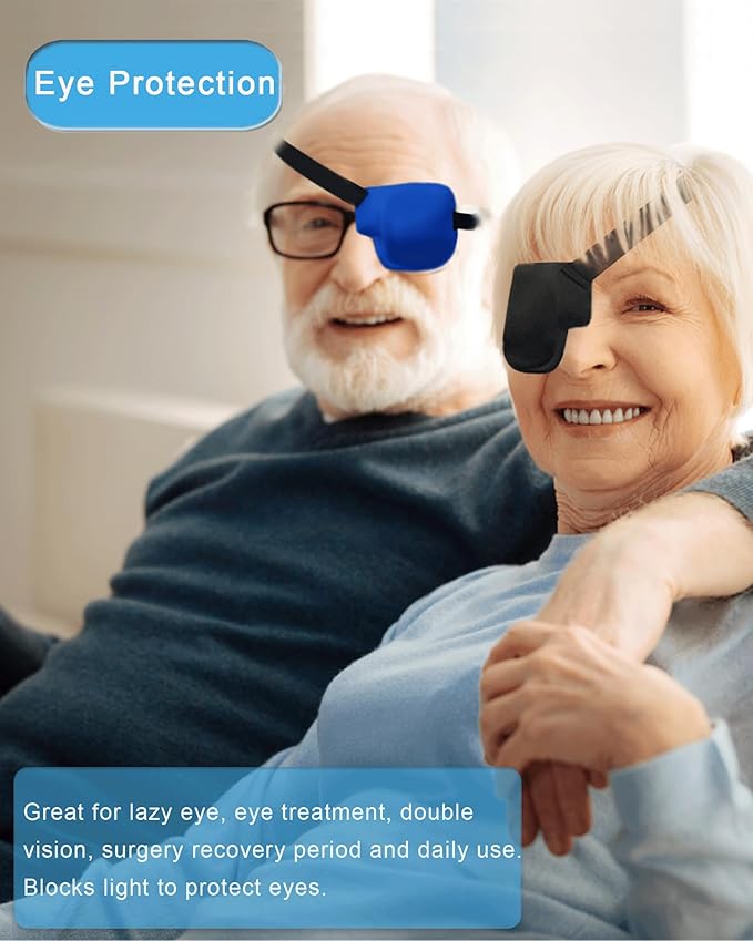Eye Patches for Adults and Kids, 2 Pcs 3D Eye Patch Adjustable Medical Eyepatch for Lazy Eye Amblyopia Strabismus and After Surgery for Right Eye Blue