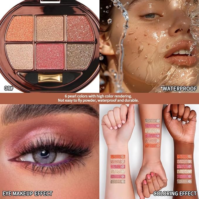 Glitter Eyeshadow Palette, Coral Pink Shimmer Eyeshadow, Bright Metallic Sparkle Eye Shadow, High Shine Glitter Makeup, Smooth Blendable Long Lasting Eyeshadow Palette for Party Festival Glam Look 08