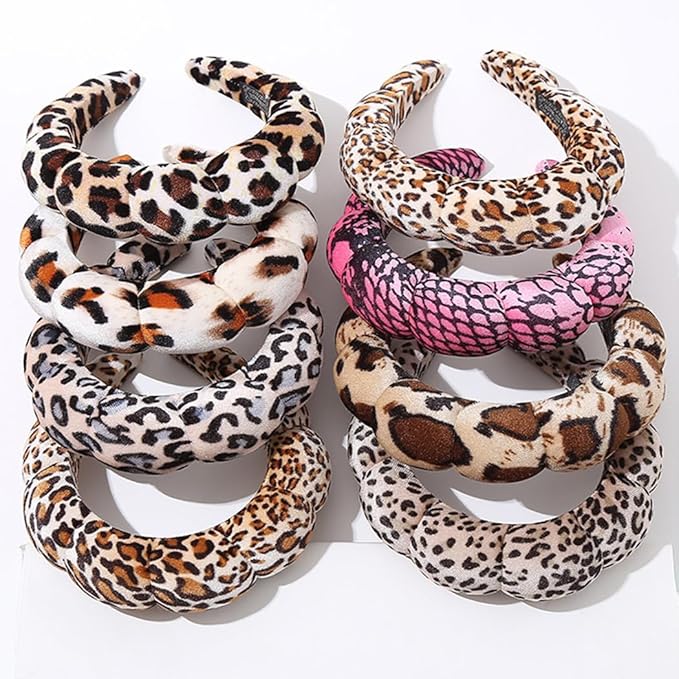 Spa Headbands Puffy Makeup Skincare Headbands for Washing Face or Facial, Terry Cloth Fabric Hairbands for Makeup Removal Shower Skin Treatment(Large Leopard Print)